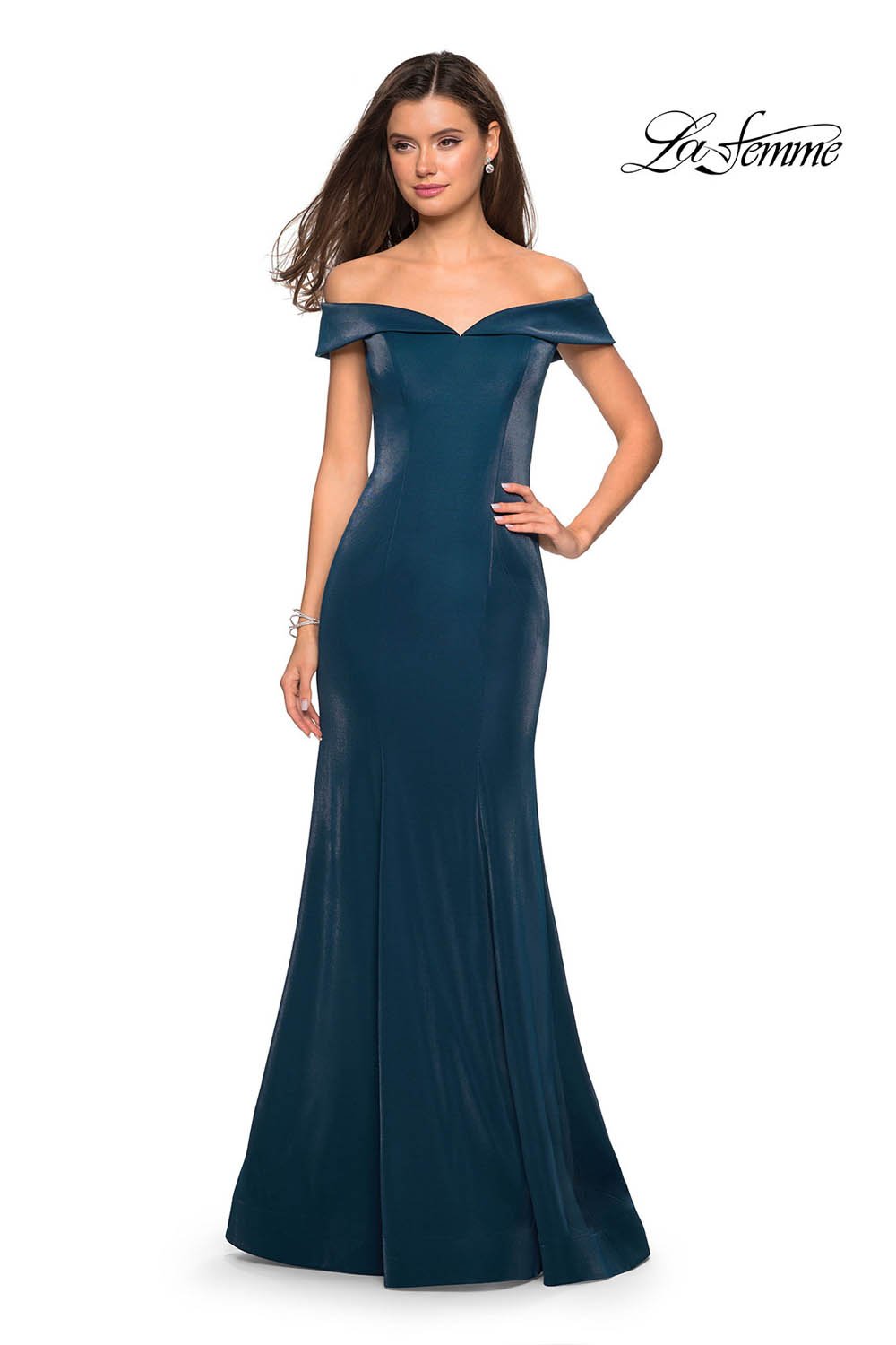 La Femme 27176 prom dress images.  La Femme 27176 is available in these colors: Black, Garnet, Teal.