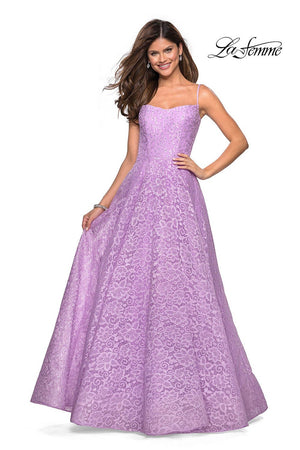 La Femme 27190 prom dress images.  La Femme 27190 is available in these colors: Cloud Blue, Lavender, White Nude, Yellow.
