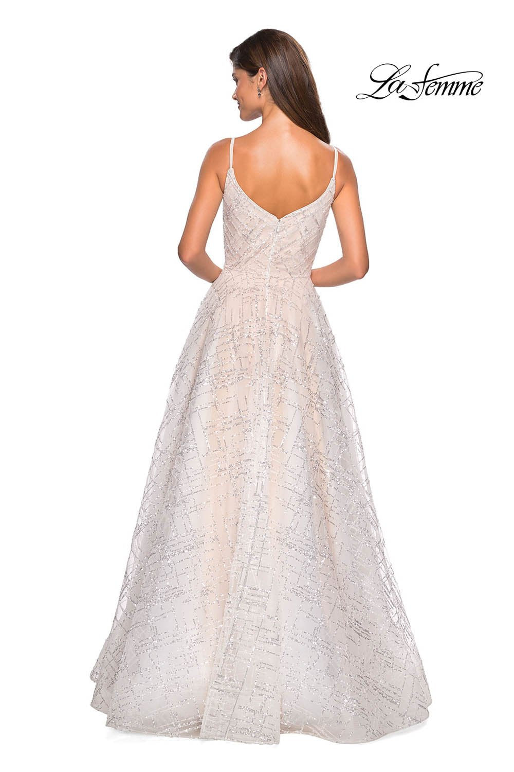 La Femme 27199 prom dress images.  La Femme 27199 is available in these colors: Black, Lilac Mist, Mauve, Silver, White Nude.