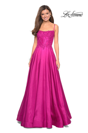 La Femme 27222 prom dress images.  La Femme 27222 is available in these colors: Burgundy, Hot Pink, Royal Blue, Teal.
