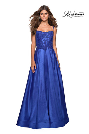 La Femme 27222 prom dress images.  La Femme 27222 is available in these colors: Burgundy, Hot Pink, Royal Blue, Teal.