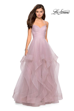 La Femme 27223 prom dress images.  La Femme 27223 is available in these colors: Blush, Dark Berry, Navy.