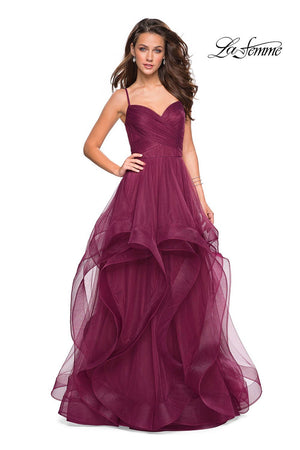 La Femme 27223 prom dress images.  La Femme 27223 is available in these colors: Blush, Dark Berry, Navy.