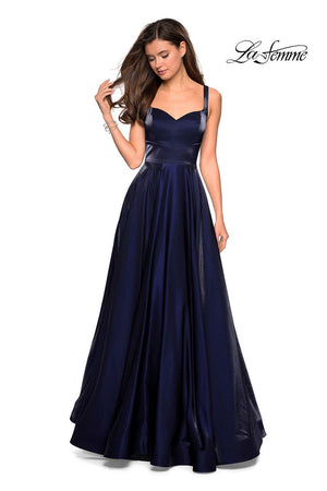 La Femme 27227 prom dress images.  La Femme 27227 is available in these colors: Navy, Purple, Red.