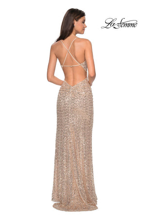 La Femme 27234 prom dress images.  La Femme 27234 is available in these colors: Gunmetal, Light Gold, Navy.