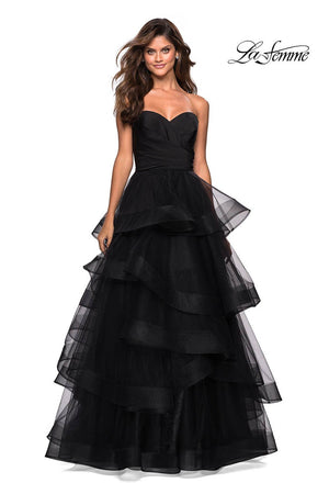 La Femme 27249 prom dress images.  La Femme 27249 is available in these colors: Black, Blush, Pale Yellow.