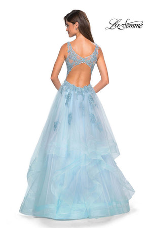 La Femme 27256 prom dress images.  La Femme 27256 is available in these colors: Light Blue, Mauve, Silver.