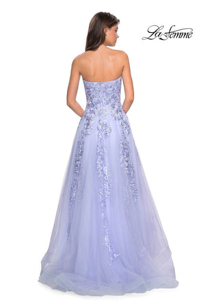 La Femme 27269 prom dress images.  La Femme 27269 is available in these colors: Ivory Nude, Lilac Mist, Mauve, Navy, Red.