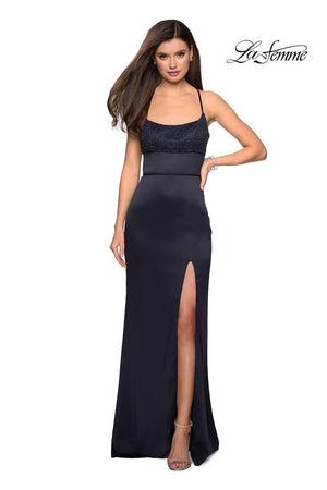 La Femme 27274 prom dress images.  La Femme 27274 is available in these colors: Champagne, Navy.