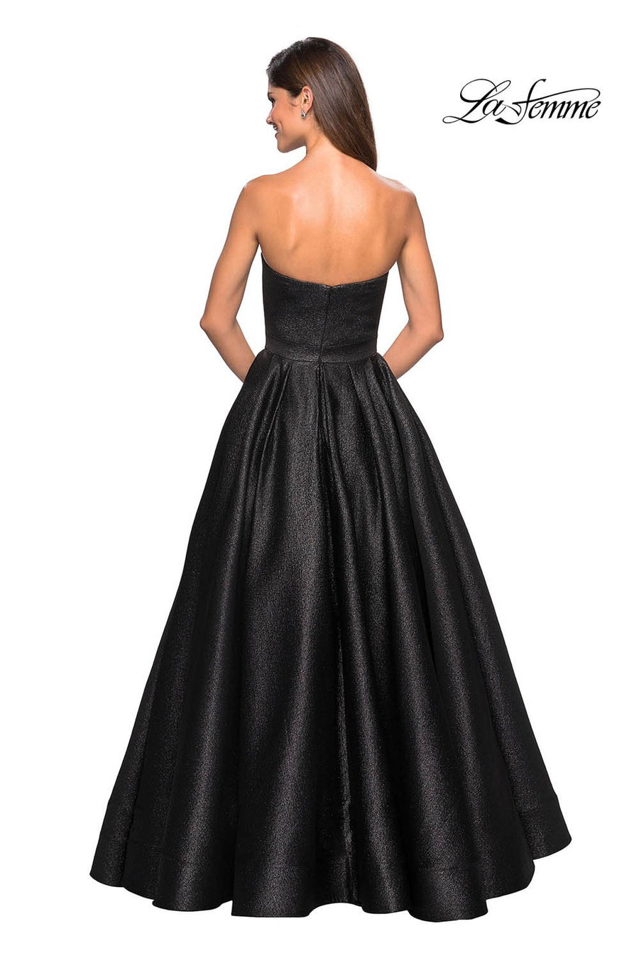 La Femme 27280 prom dress images.  La Femme 27280 is available in these colors: Black, Rose Gold.