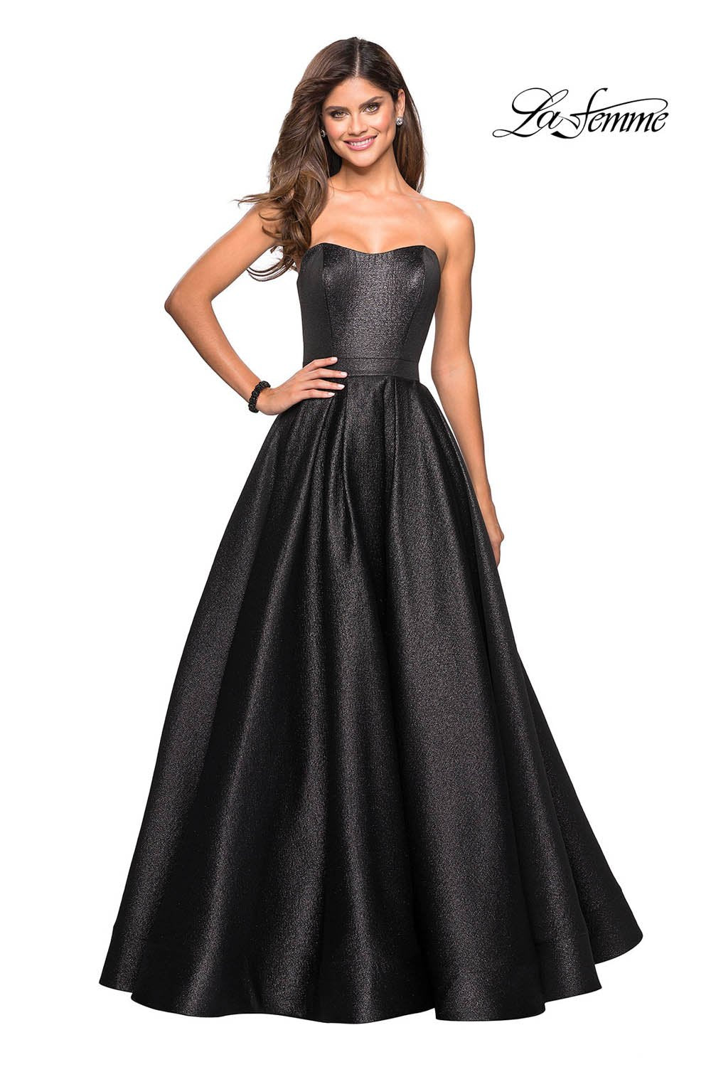 La Femme 27280 prom dress images.  La Femme 27280 is available in these colors: Black, Rose Gold.