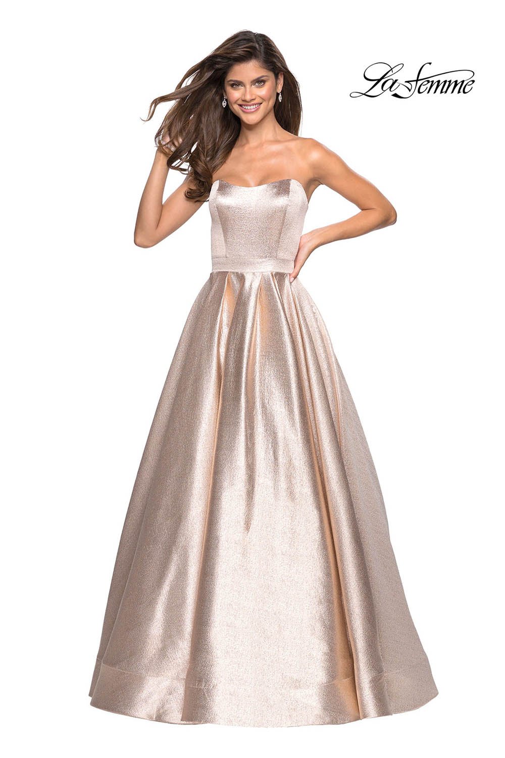 La Femme 27280 prom dress images.  La Femme 27280 is available in these colors: Black, Rose Gold.