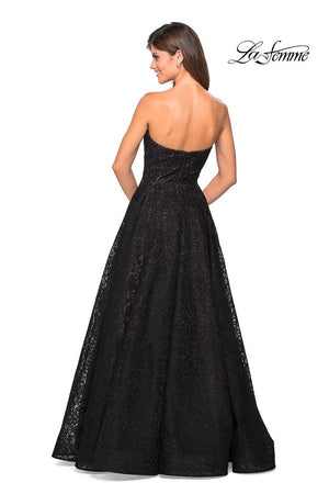 La Femme 27284 prom dress images.  La Femme 27284 is available in these colors: Black Nude, Cloud Blue, Dark Berry.
