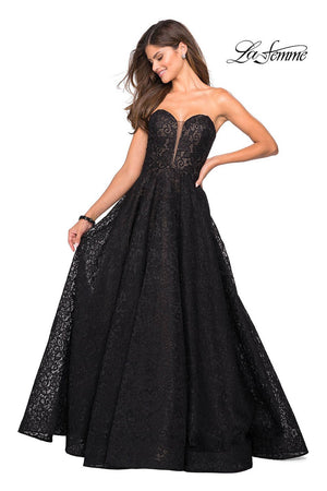 La Femme 27284 prom dress images.  La Femme 27284 is available in these colors: Black Nude, Cloud Blue, Dark Berry.