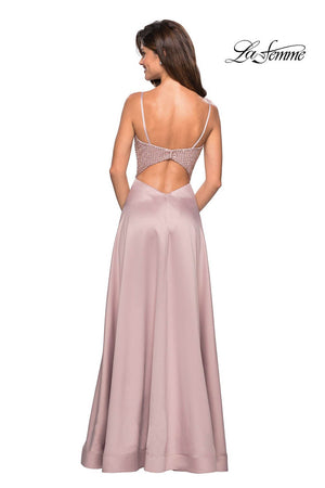 La Femme 27293 prom dress images.  La Femme 27293 is available in these colors: Champagne, Lavender, Royal Blue.