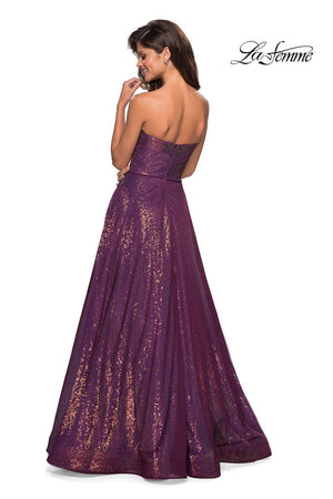 La Femme 27296 prom dress images.  La Femme 27296 is available in these colors: Dark Berry.