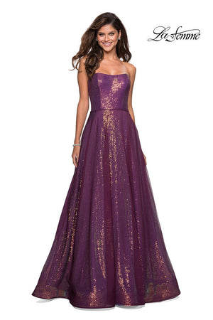 La Femme 27296 prom dress images.  La Femme 27296 is available in these colors: Dark Berry.