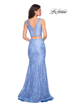 La Femme 27302 prom dress images.  La Femme 27302 is available in these colors: Cloud Blue, Pale Yellow, Red, White.