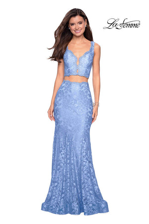 La Femme 27302 prom dress images.  La Femme 27302 is available in these colors: Cloud Blue, Pale Yellow, Red, White.