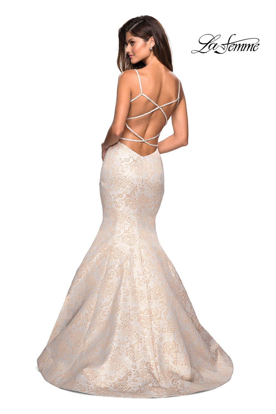La Femme 27310 prom dress images.  La Femme 27310 is available in these colors: Ivory Gold.