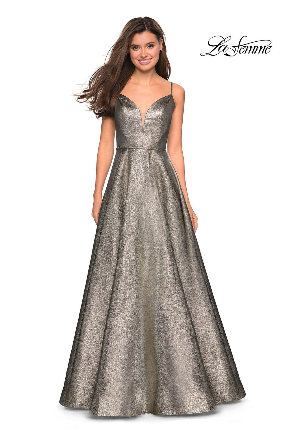 La Femme 27322 prom dress images.  La Femme 27322 is available in these colors: Gold Black, Pink.
