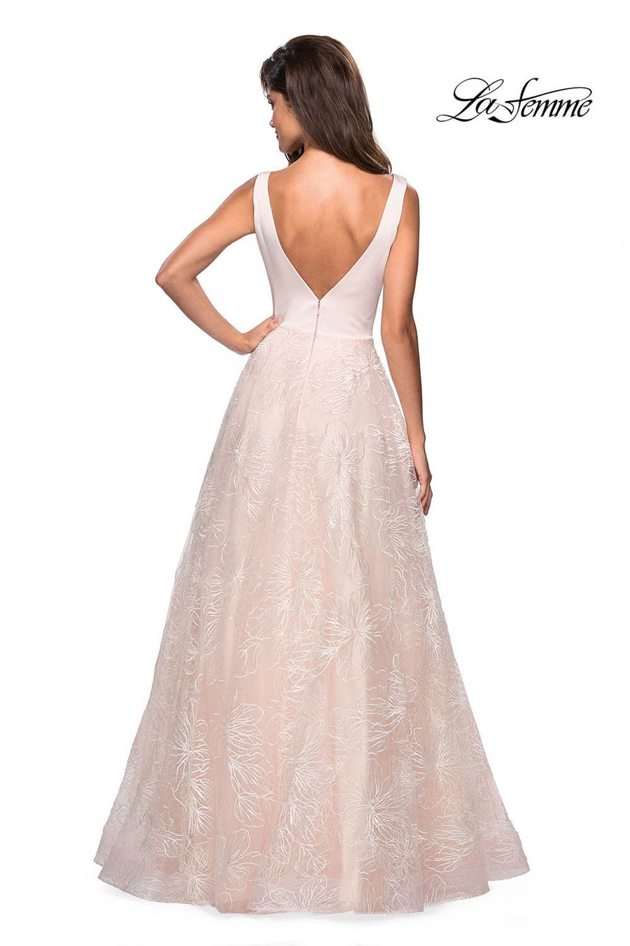 La Femme 27325 prom dress images.  La Femme 27325 is available in these colors: Pale Pink.