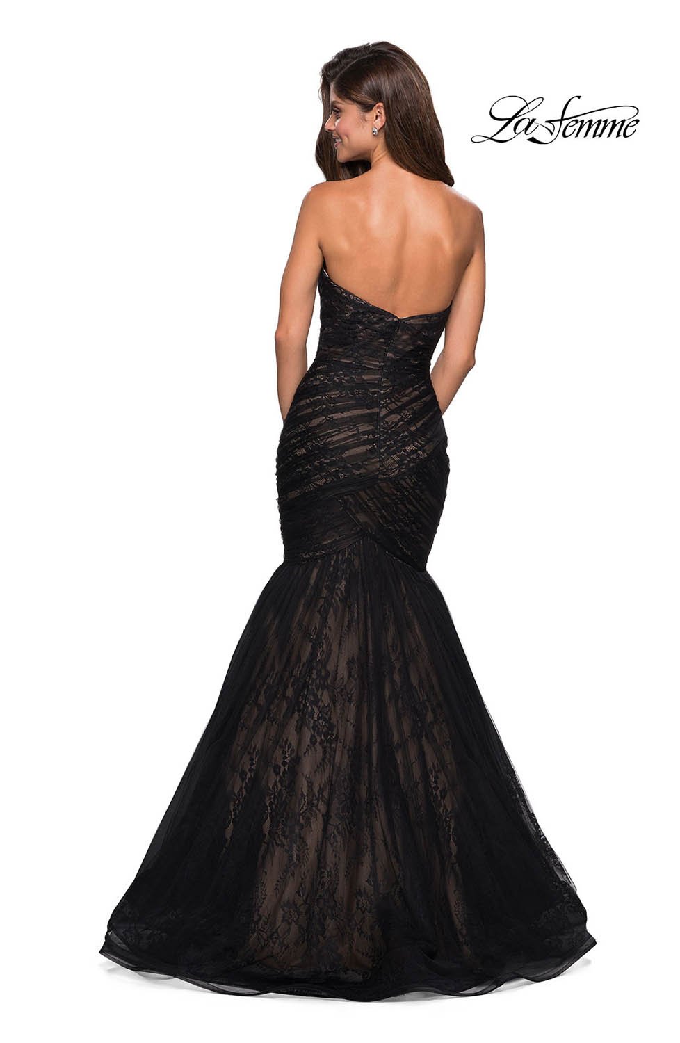 La Femme 27333 prom dress images.  La Femme 27333 is available in these colors: Black Nude.