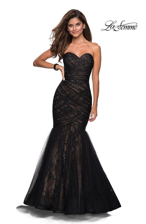 La Femme 27333 prom dress images.  La Femme 27333 is available in these colors: Black Nude.