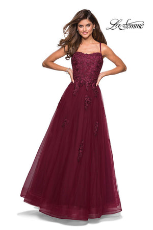 La Femme 27441 prom dress images.  La Femme 27441 is available in these colors: Burgundy, Navy, Pale Yellow, Silver.