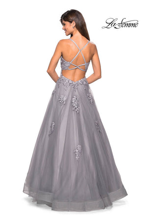 La Femme 27441 prom dress images.  La Femme 27441 is available in these colors: Burgundy, Navy, Pale Yellow, Silver.