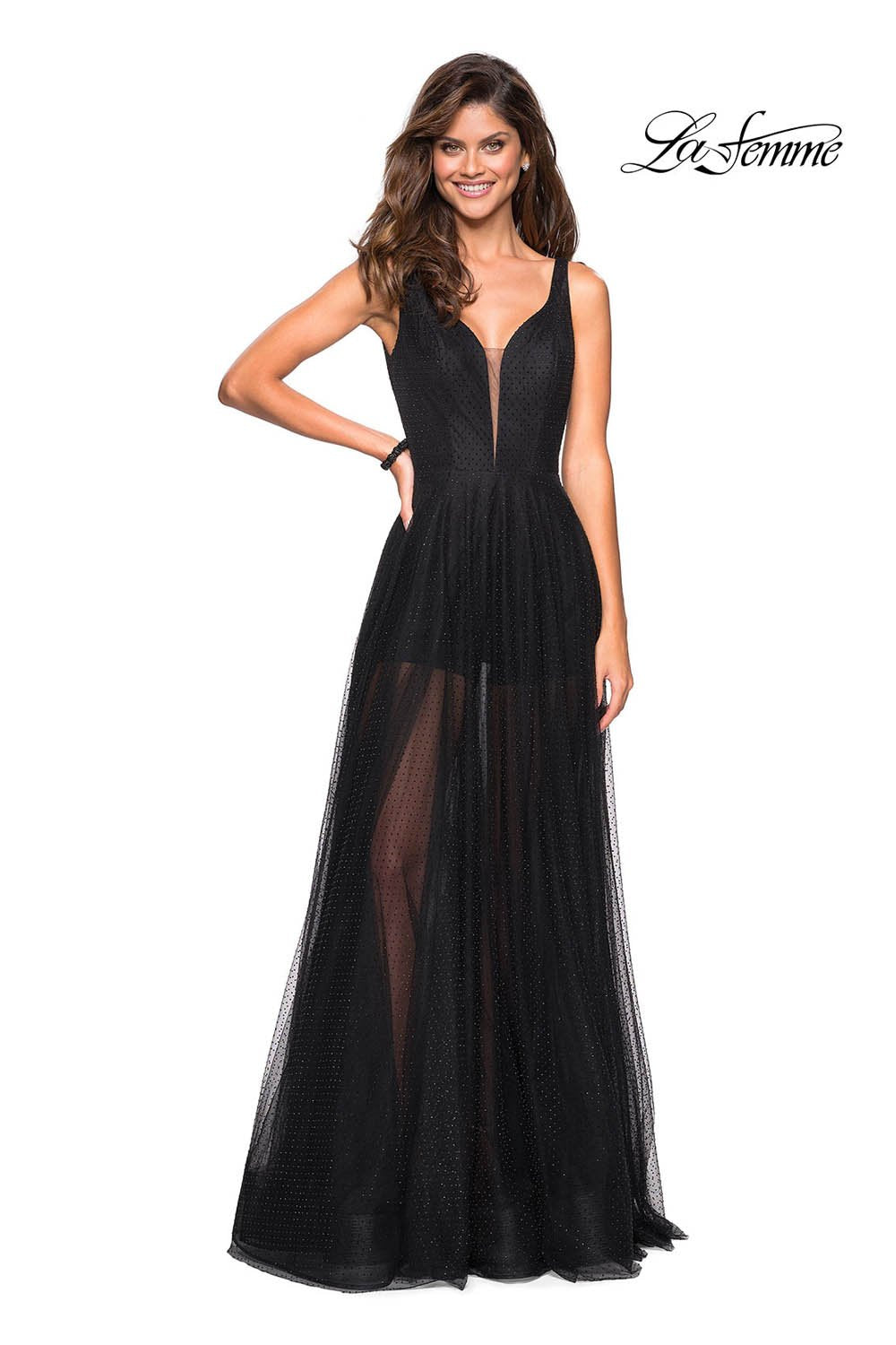 La Femme 27457 prom dress images.  La Femme 27457 is available in these colors: Black.