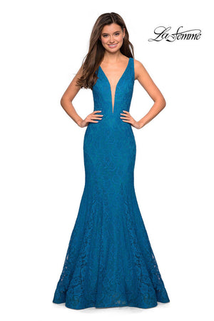 La Femme 27464 prom dress images.  La Femme 27464 is available in these colors: Dark Berry, Dark Turquoise, Electric Blue, Navy.