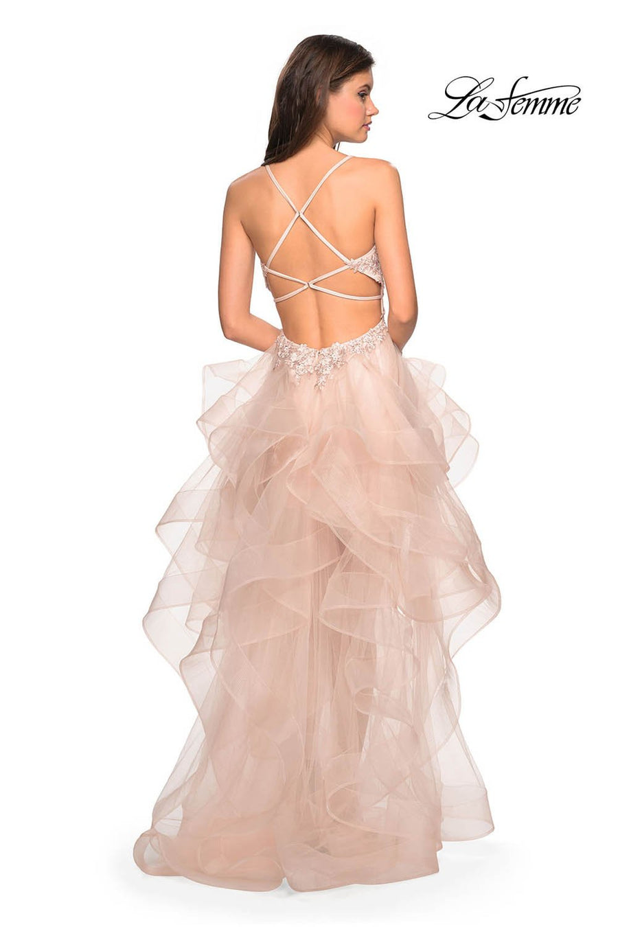 La Femme 27466 prom dress images.  La Femme 27466 is available in these colors: Blush.