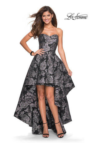 La Femme 27468 prom dress images.  La Femme 27468 is available in these colors: Black Silver.