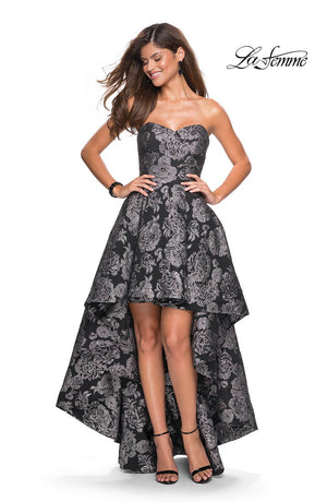 La Femme 27468 prom dress images.  La Femme 27468 is available in these colors: Black Silver.