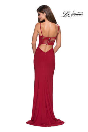 La Femme 27469 prom dress images.  La Femme 27469 is available in these colors: Black, Deep Red, Royal Blue.