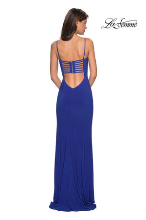 La Femme 27469 prom dress images.  La Femme 27469 is available in these colors: Black, Deep Red, Royal Blue.