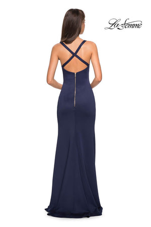 La Femme 27470 prom dress images.  La Femme 27470 is available in these colors: Navy, Silver, Wine.