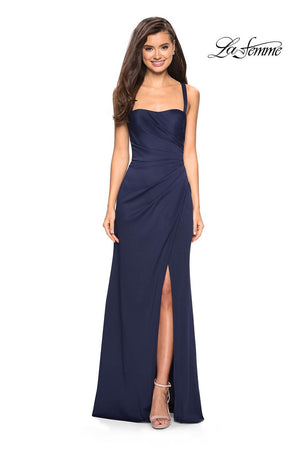 La Femme 27470 prom dress images.  La Femme 27470 is available in these colors: Navy, Silver, Wine.