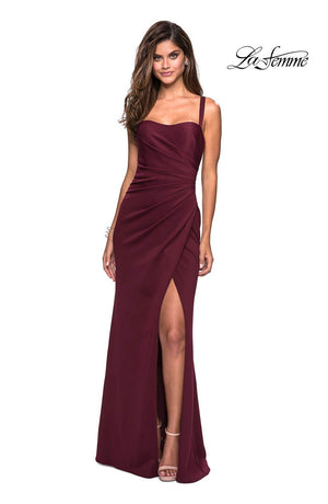 La Femme 27470 prom dress images.  La Femme 27470 is available in these colors: Navy, Silver, Wine.
