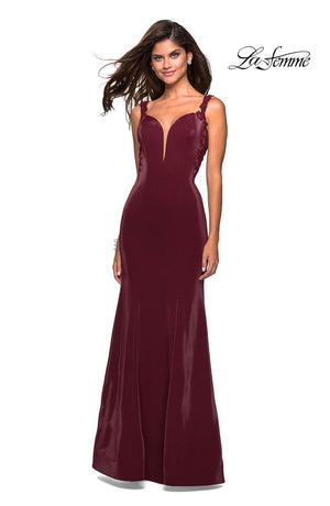 La Femme 27474 prom dress images.  La Femme 27474 is available in these colors: Wine.