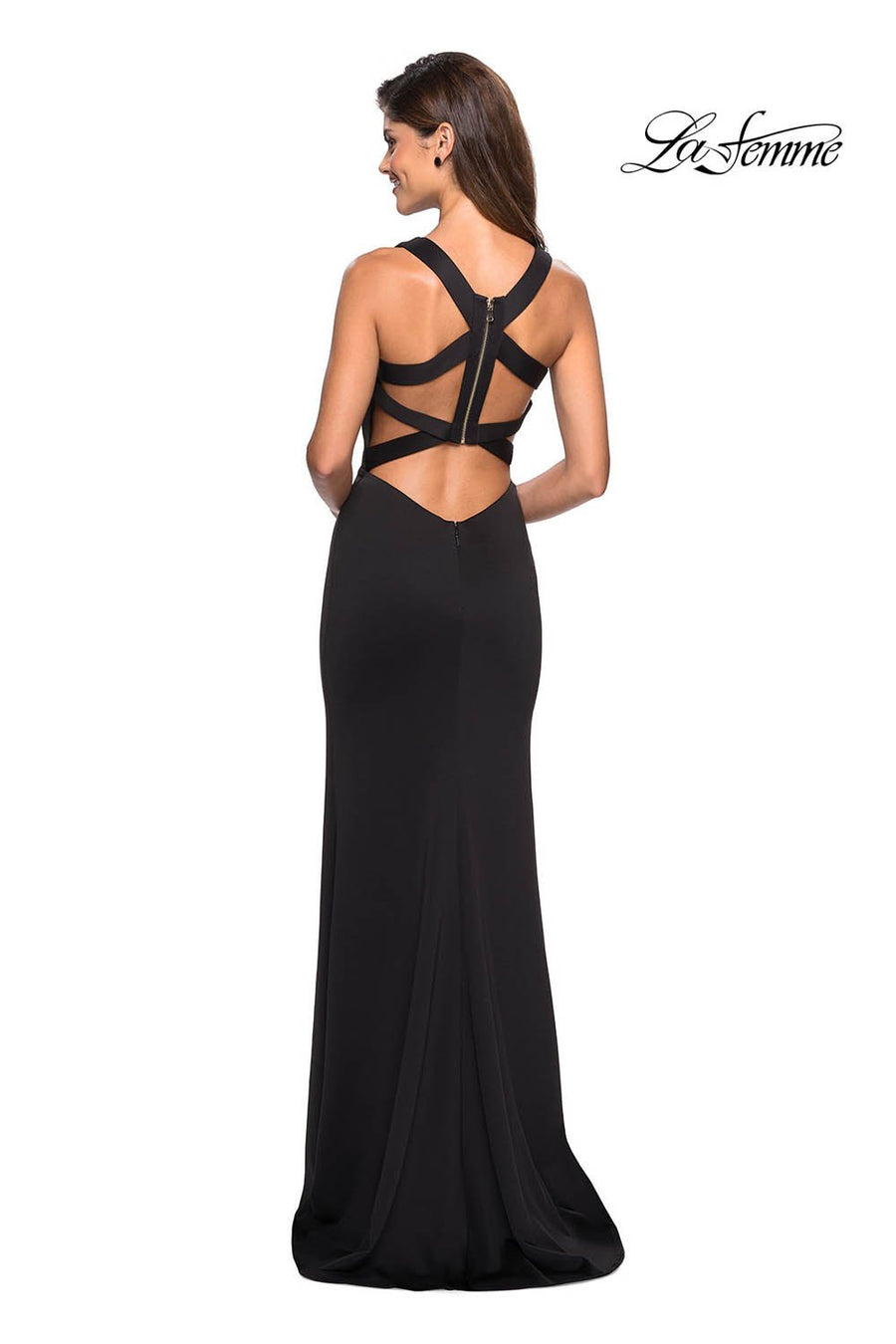 La Femme 27479 prom dress images.  La Femme 27479 is available in these colors: Black, Ivory, Kelly Green, Wine.