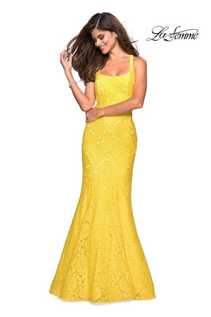 La Femme 27484 prom dress images.  La Femme 27484 is available in these colors: Cloud Blue, Red, Yellow.