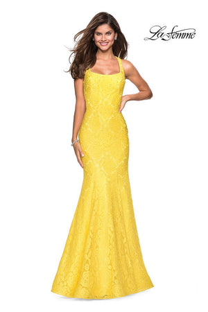 La Femme 27484 prom dress images.  La Femme 27484 is available in these colors: Cloud Blue, Red, Yellow.