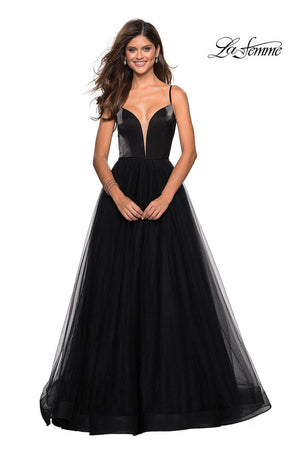 La Femme 27485 prom dress images.  La Femme 27485 is available in these colors: Black, Blush, Burgundy, Navy.