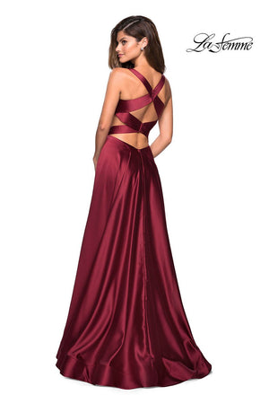 La Femme 27487 prom dress images.  La Femme 27487 is available in these colors: Deep Red, Navy.