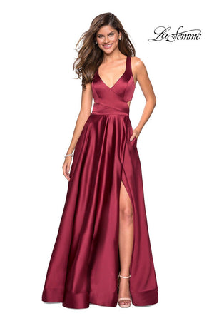 La Femme 27487 prom dress images.  La Femme 27487 is available in these colors: Deep Red, Navy.