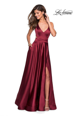 La Femme 27487 prom dress images.  La Femme 27487 is available in these colors: Deep Red, Navy.
