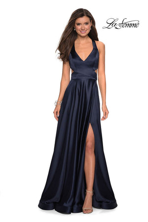 La Femme 27487 prom dress images.  La Femme 27487 is available in these colors: Deep Red, Navy.