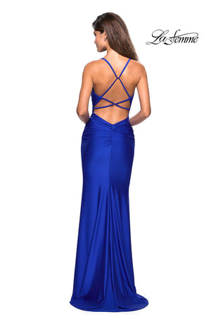 La Femme 27501 prom dress images.  La Femme 27501 is available in these colors: Black, Burgundy, Gunmetal, Hot Pink, Sapphire Blue.